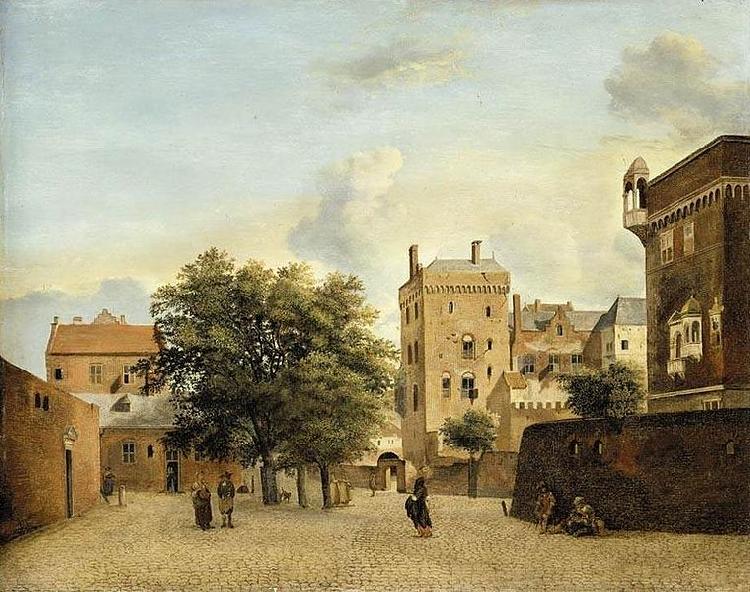 Jan van der Heyden View of a Small Town Square Sweden oil painting art